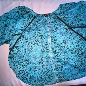 Rock 47 Blue Sheer Buttoned Blouse‎ Size Xl